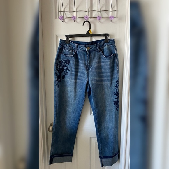 Denim - Floral Print Blue Jeans